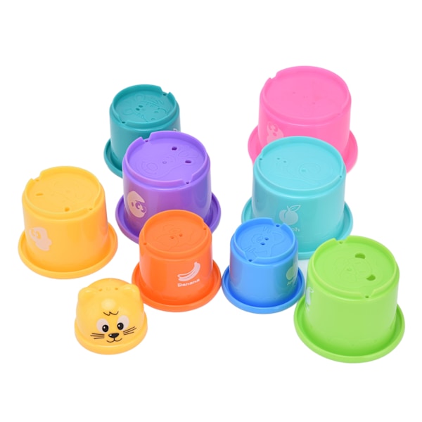 Baby Stapling Cup Barn Färgglada Antal Frukt Mönster Stapling Nesting Cup Badleksak Gåva 6 Månad
