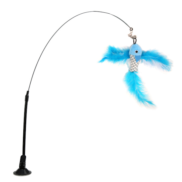 Funny Cat Feather Stick Interactive Handheld Cat Feather Wand med sugkopp för katter Blå flygfisk