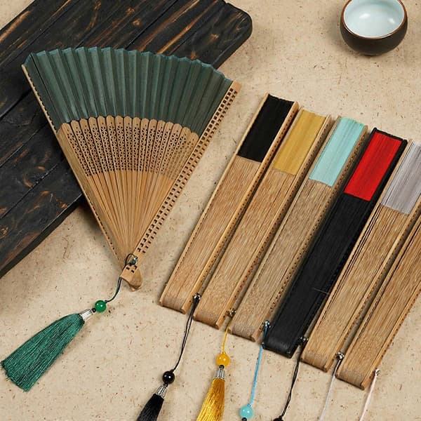 【LD】Handfläkt i siden och bambu, fin traditionell hantverk och modern modekombination 2