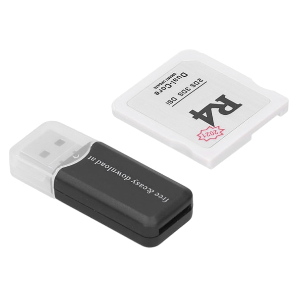Pelikonsolin Dual Core R4-kortin korvaava muistikortti kortinlukijalla, hopea