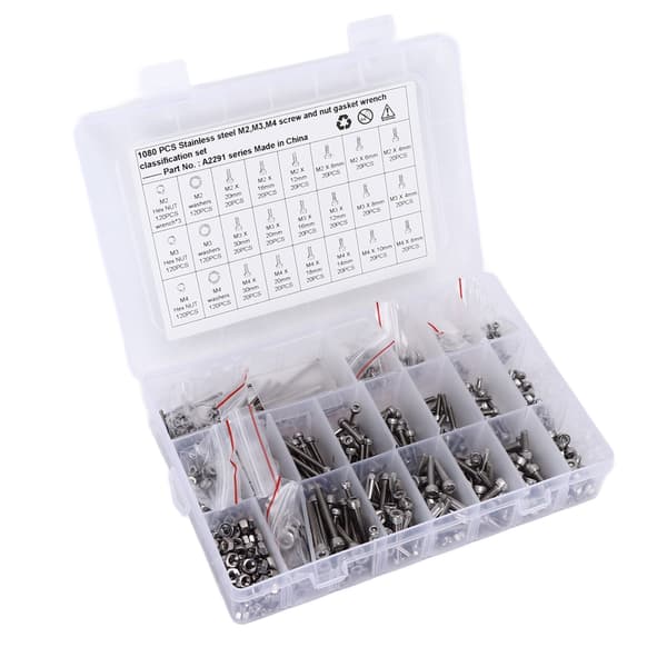 1080 stk./sæt M2 M3 M4 Skrue Møde Gasket Kit Rustfrit Stål Hex Socket Head Cap Fastener Sortiment til Biler Lastbiler Skibe