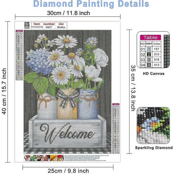 Blomster Diamantmaling Kits Til Voksne, Blomster Diamantmaling, Gør-det-selv Fuld Drill Diamantmaling Flaske Blomster Diamant Kunst Gem Maleri Håndværk For