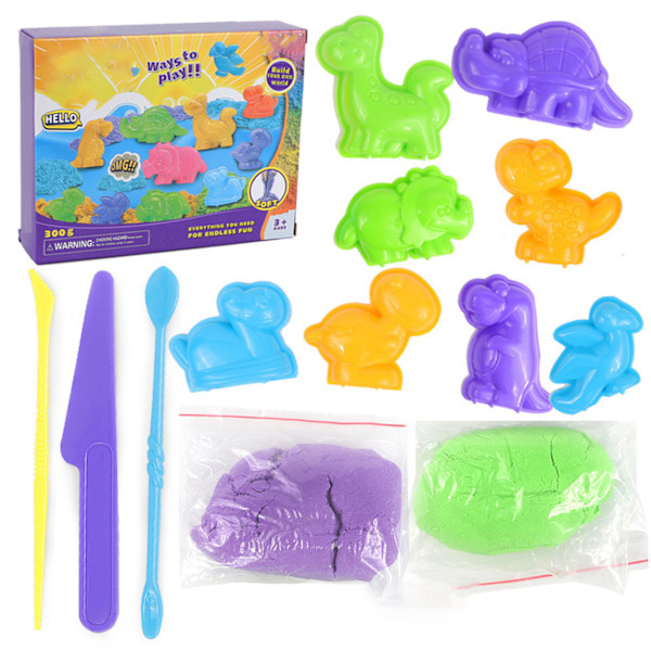 Børns Legesand Sæt Stimuler Fantasien Hold Fugtig Sikkerhed Farvet Legesand til Børn Dinosaur Sæt Opdateret 10.6oz