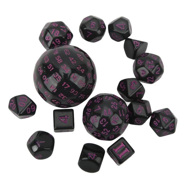 15 stk polyedriske terninger akryl D3 til D100 Brætspil terninger til rollespil Brætspil Festtilbehør Sorte og lilla ord