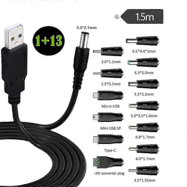 5V DC 5.5x2.1mm strømkabel, USB til DC Jack opladerkabel kompatibelt med elektronik
