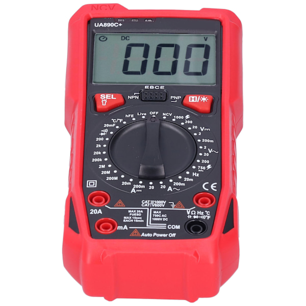 UA890C+ Multimeter med LCD-baggrundsbelysning Skærm Spænding Strøm Modstand Kapacitansmåler