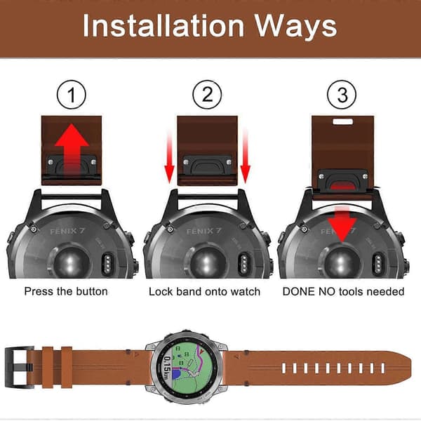 Læderrem Kompatibel med Garmin Fenix 8 AMOLED 47mm Light brown