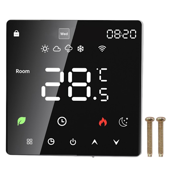 16A Smart Termostat LCD Farve Touchscreen PC Programmerbar Elektrisk Varmetermostat til Hjem Hotel Kontor AC 90 til 240V Uden WiFi