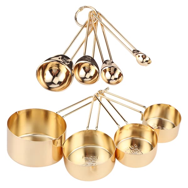8pcs Stainless Steel Measuring Cup Spoon Set with Scale Home Kitchen Baking Accessories Gold