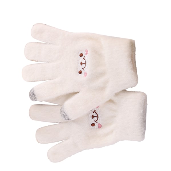 Vinter Touch Screen Hanske Smile Face Design Elastisk termisk varm strikket hanske for kvinner Jenter Hvit