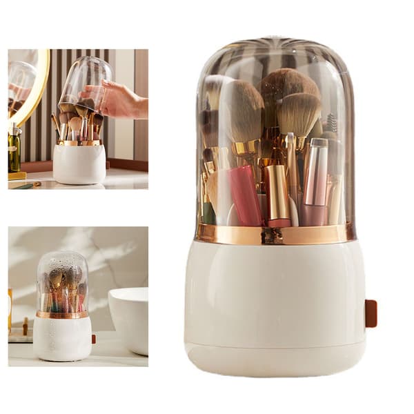 Makeup Brush Holder Multifunctional Brush Organizer Home Rotating Dustproof Cosmetic Makeup Brushes Container White
