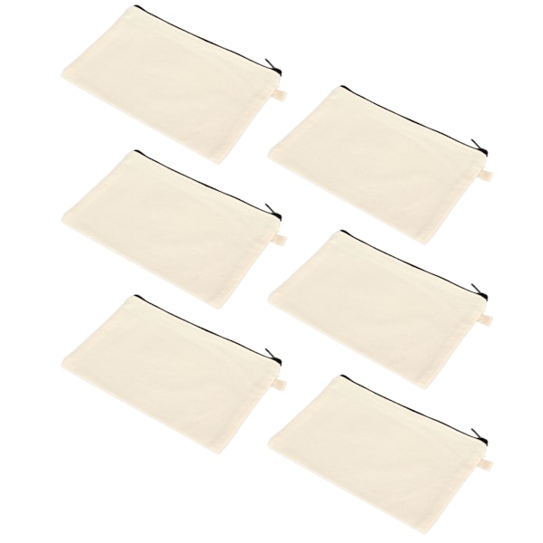 10 st Canvas Kosmetikväska med Svart Snodd Bärbar Mångsidig Tom DIY Hantverksväska för Rese Sminkväska Vit