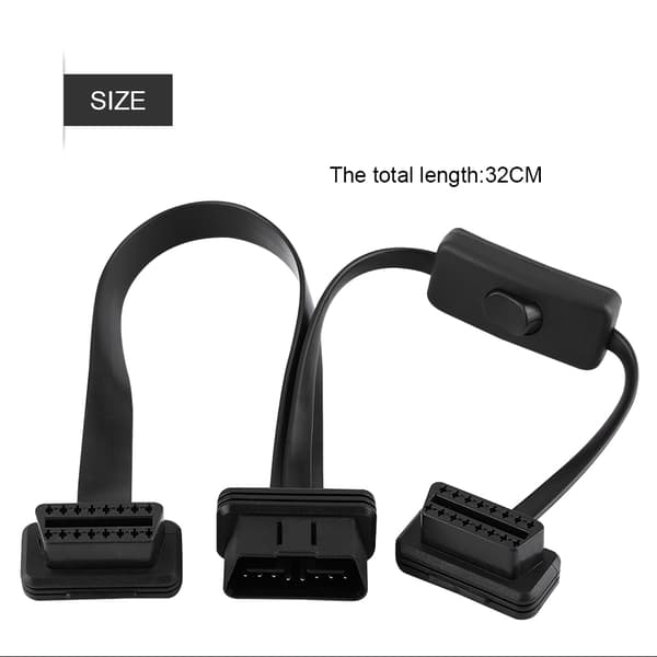 16-bens han til dobbelt hun OBD2 splitter flad forlængerkabeladapter med switch