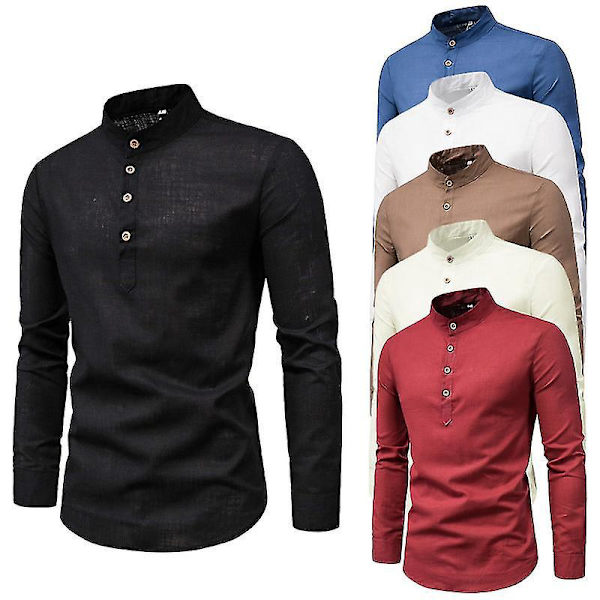 Miesten Slim Fit Pitkähihainen Puolipainonappi - Musta XXL