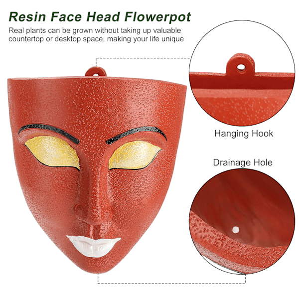Blomkruka med ansiktshuvud i harts Väggmonterad blomkruka i harts för trädgårdsväggdekoration inomhus och utomhus