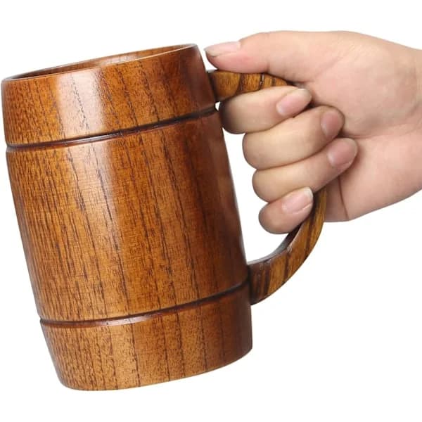 Ölmugg i trä, naturlig handskuren dricksmugg för män och kvinnor, kaffe, te, present, 414 ml, brun