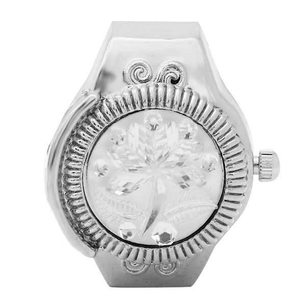 Finger Ring Ur Flip Up Cover Rund Rose Blomst Kvinder Finger Kvarts Ur (Hvid)