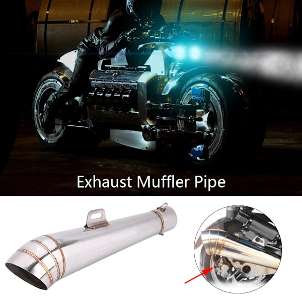 Universal eksosrør i rustfritt stål for motorsykkel