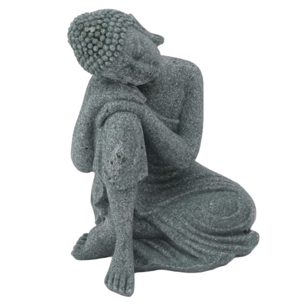 Buddhastaty Grön Sandsten Skulptur Buddhistisk Sittande Statyett Prydnad för Vardagsrum Innergård 7135K-05
