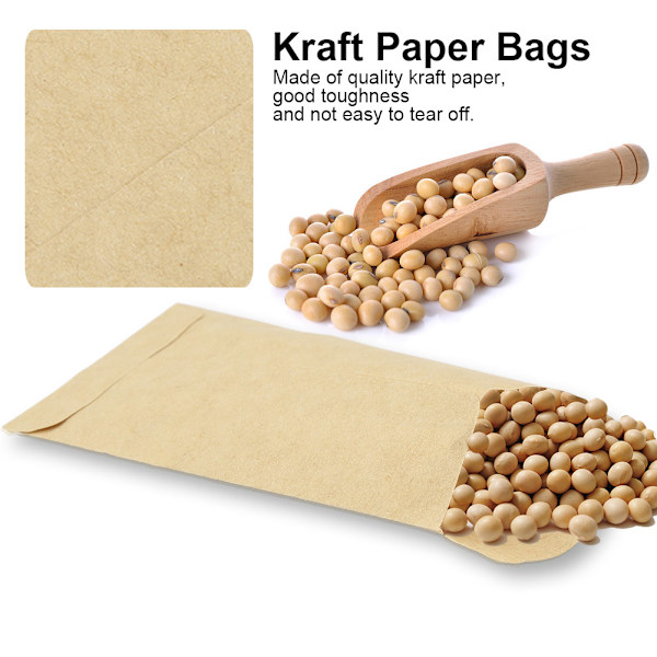 100 stk Kraftpapirposer Hvede Korn Risfrø Emballage Opbevaringspose Kuvert Stil 6*11cm