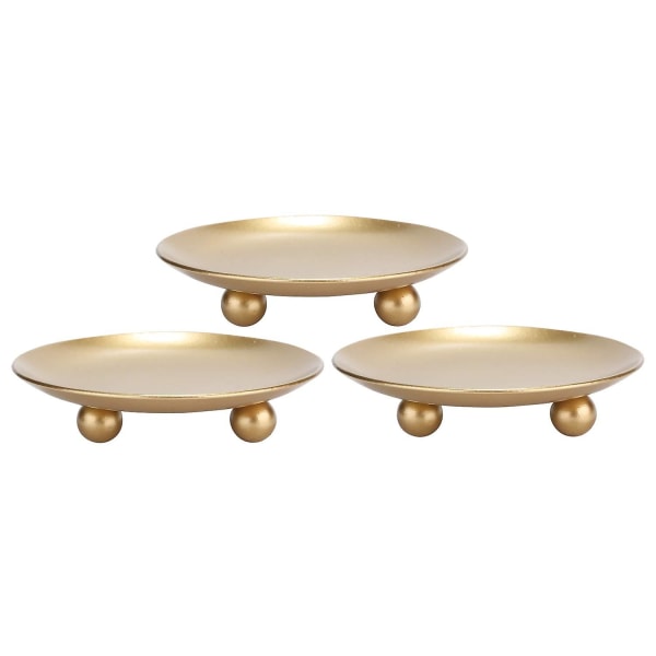 Jernplate lysestake, dekorativ jernsøyle lysestake, sett med 3, lysestaker for vokslys Gold