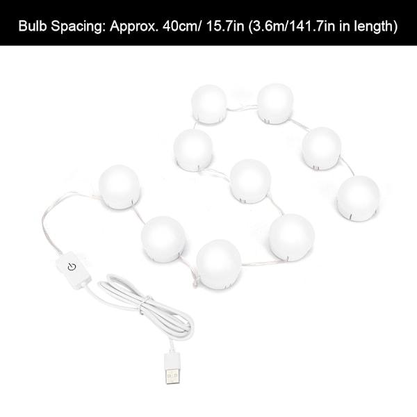 10 kpl/setti USB 3-väriset LED-valot meikkiä varten, kauneus pöytäpeili