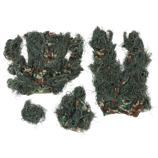 Ghillie-dräkt 5 i 1 Grön Camo-dräkter Inkluderar Jacka Byxor Huva Bärväske Camo-tejp för Barn Tonåringar Höjd 4,3 till 4,9 fot