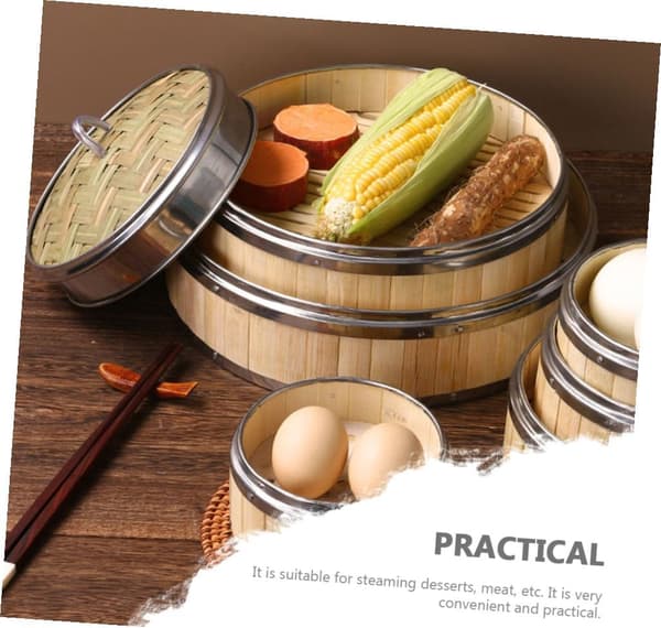 7 tommer dobbeltlags dampkurv med låg til Dim Sum, dumplings og grøntsager