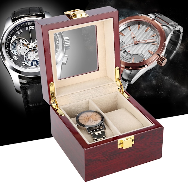 2 Grids Trä Watch Holder Armbandsur Display Case Smycken Present förvaringsbox Organizer