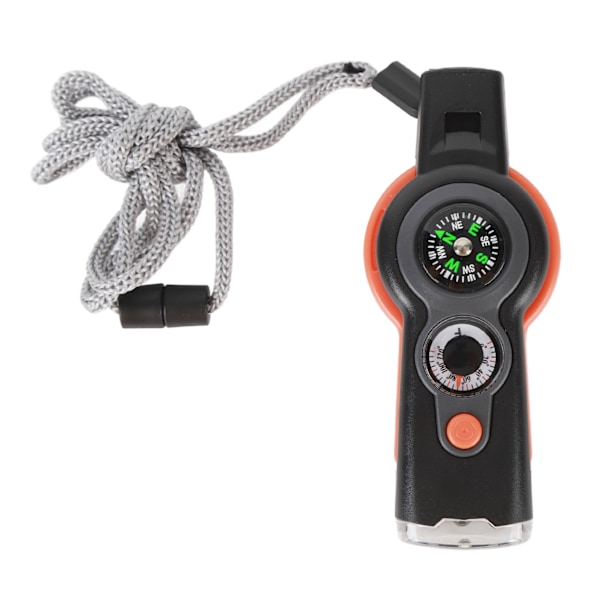 7 i 1 nödväxelvissel LED-ljustermometer Kompass Multifunktionsvisselpipa för vandring och klättring Orange