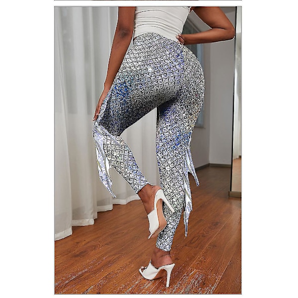 Mermaid Scale Print High Waisted Yoga Leggings Storlek L