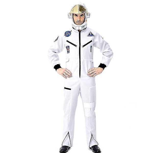 Voksen Astronaut Romdrakt Kostyme for Menn - Hvit, Rollespill Cosplay Flydrakt Uniform