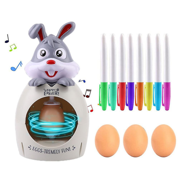Elektrisk kanin gjør-det-selv påskeegg dekorasjonssett Lyd og lys eggdekorering Spinner Kunst og håndverk sett med 8 fargerike markører grey
