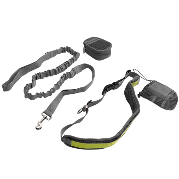 Hundtrening Midjebelt Justerbart Refleks Elastisk Handsfree Hundsele for Løping Gå Vandring Grå