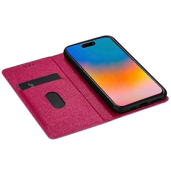 Cover til iPhone 16 Plus, glitrende PU-læder + TPU med kortholder - Rosa Rose