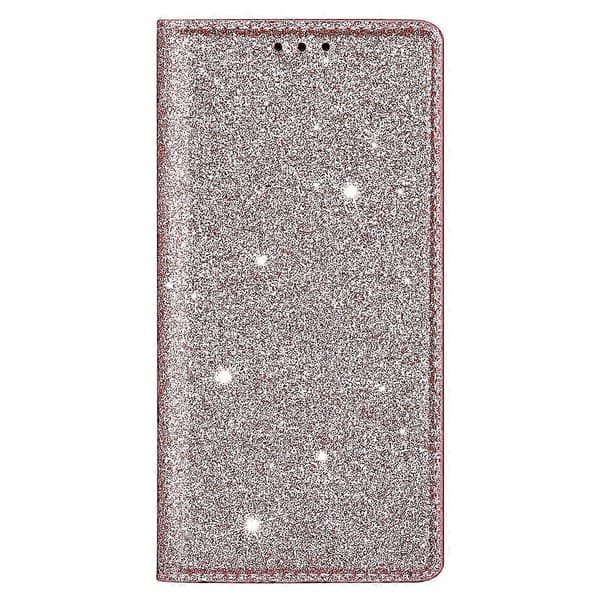 Cover til iPhone 16 Plus, glitrende PU-læder + TPU med kortholder - Rosa Rose Gold