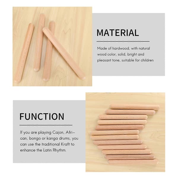 6 par träklaver musikinstrument rytmpinnar Wood Color