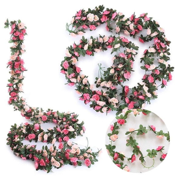 Konstgjord rosblomma, 4 st 2,7 m Konstgjord blomma hängande rosgirlanger för hembröllopsdekoration