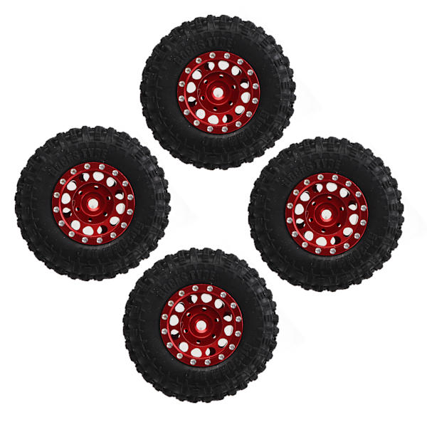 4 stk RC dæk og hjul sæt aluminiumslegeringsfælge nav gummidæk til TRAXXAS 1/18 til Axial SCX24 1/24 RC bil rød