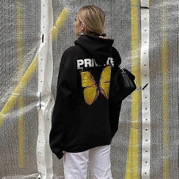 Mode Efterår Dame Hættetrøje Eksplosion Privat Sommerfugl Sweatshirt Hættetrøjer Trykte Langærmede Sorte Dame Harajuku Sweatshirt Blue M
