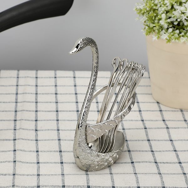 Elegantti kahvi jälkiruoka hedelmälusikka aterinsetti Swan-höyhenenpidikkeellä Koristelu Kotitaloushopea