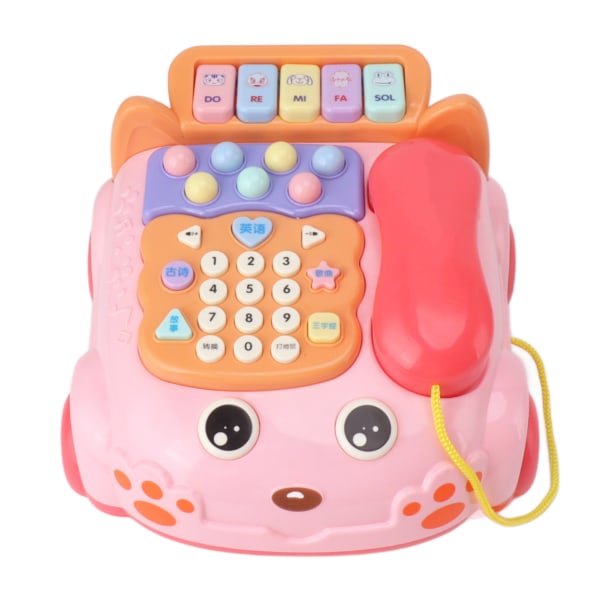 Babytelefonleksak tecknad med musik Ljus Barn Låtsastelefon Förälder Barn Interaktiv Pedagogisk kinesiska engelska Tvåspråkig leksak Rosa