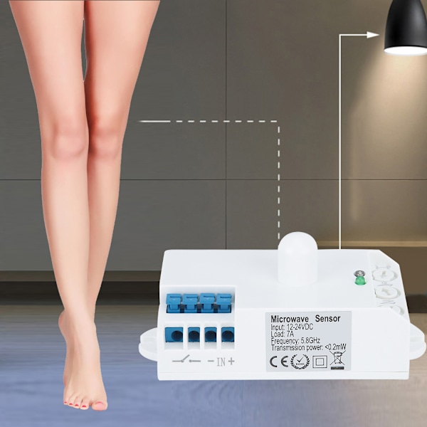 5,8 GHz Intelligent Body Induktionsströmbrytare Mikrovågsradarljussensorströmbrytare DC 12-24V