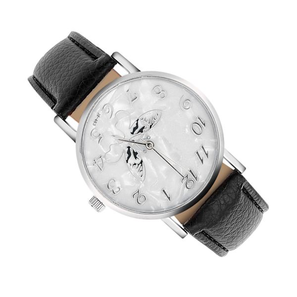 Moderigtigt PU-læderarmbånd Kvartsur Dame Kvinde Analogt Armbåndsur Sort
