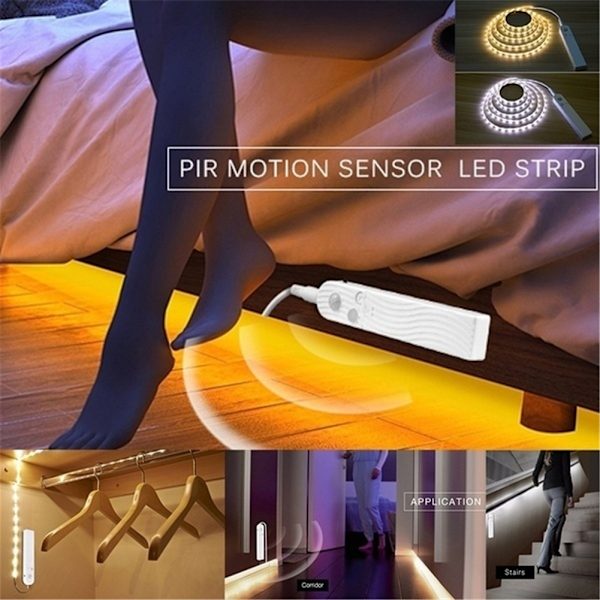 1M 2M 3M Langaton Liiketunnistin LED-nauha Paristokäyttöinen Yövalo Sängin alle Lamppu Kaappiin Kaappiin Portaisiin Eteiseen