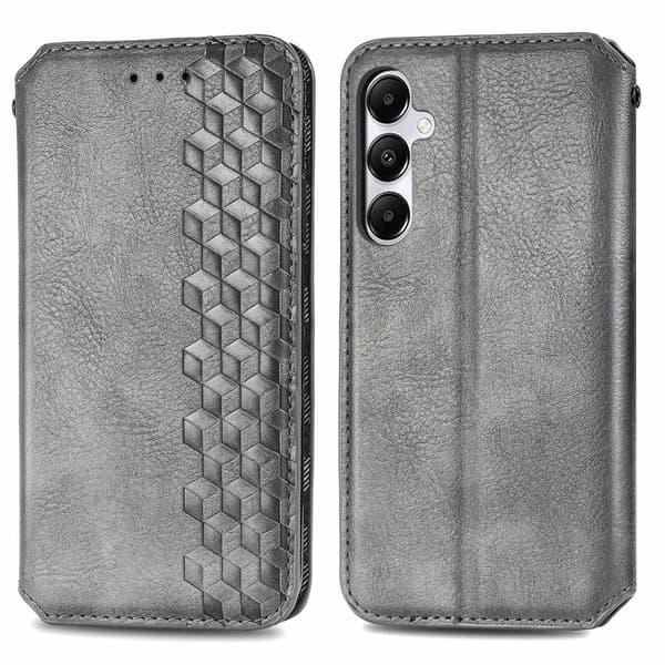 Læder Kompatibel med Samsung Galaxy A55 cover med rombe-design - Grå Silvergrå silver