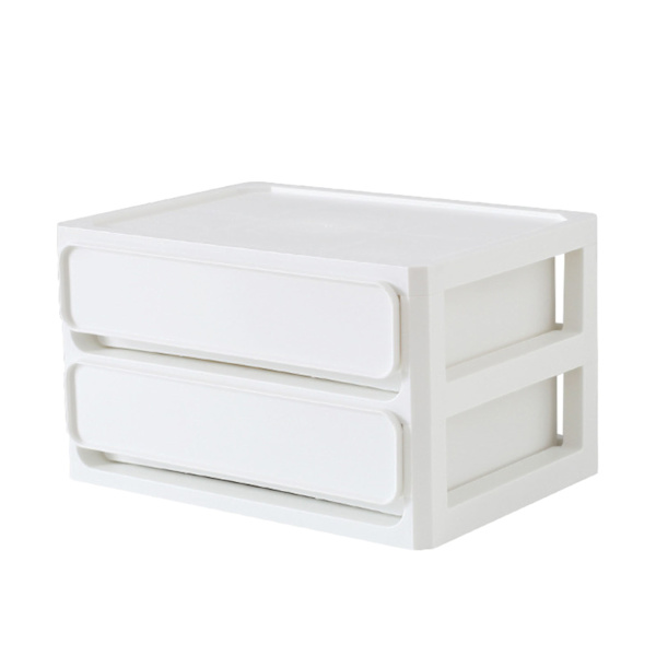 Storage Box Multi-layer Stackable Dustproof Desktop Storage Box Organizer for Student Dormitory Cosmetics 2 Layers White
