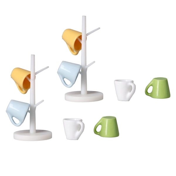 Dockhus mugghållare och mugg mini möbeldekoration med kopp för dockskåp kök matsal dekorationer (mugghållare 4 färg kopp)