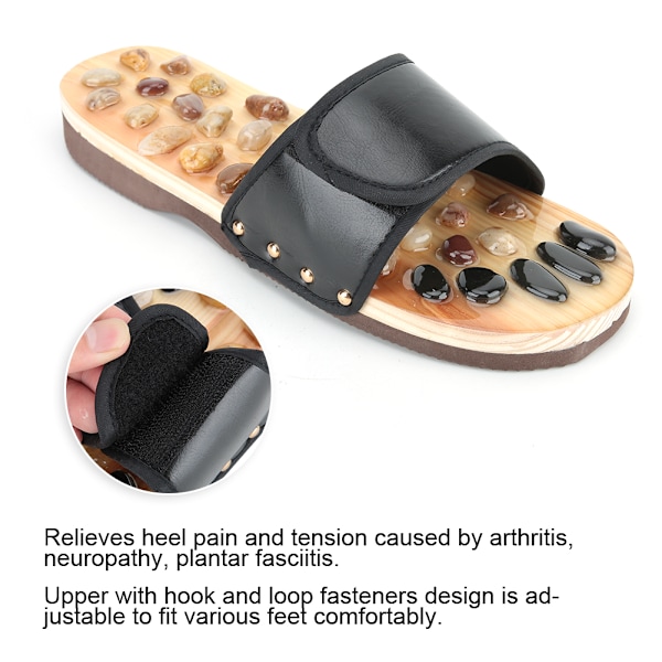 Fotmassage Tofflor Pebble Stone Sandal Akupunktur Fötter Relax Skor HälsovårdSvart 39-40