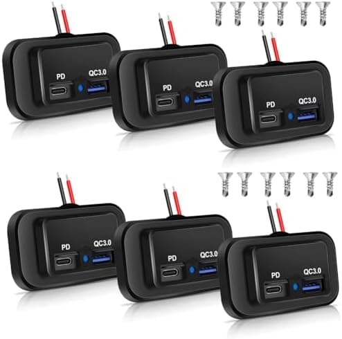 x 12V/24V RV USB-uttak, doble PD3.0 Type C (USB C) og hurtiglading QC3.0 USB-A-port, panelmontering, automatisk USB BUSSEL-LADER? T